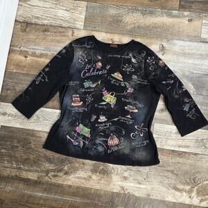 Y2K Graphic Fairy Top Long Plus Size 2X 3/4 Sleeves Fairy Grunge Whimsigoth